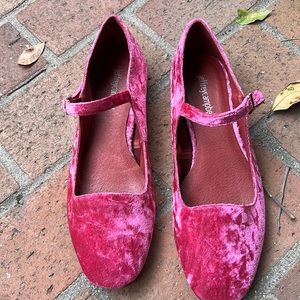 Pink velvet Mary Janes